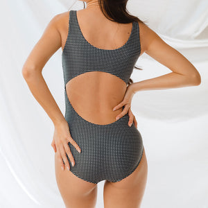 Black Checkers Top Knot One-Piece